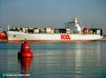ID 606 OOCL NETHERLANDS (1997/66086grt/IMO 9143075) arriving in Southampton's Western Docks on her maiden voyage.
